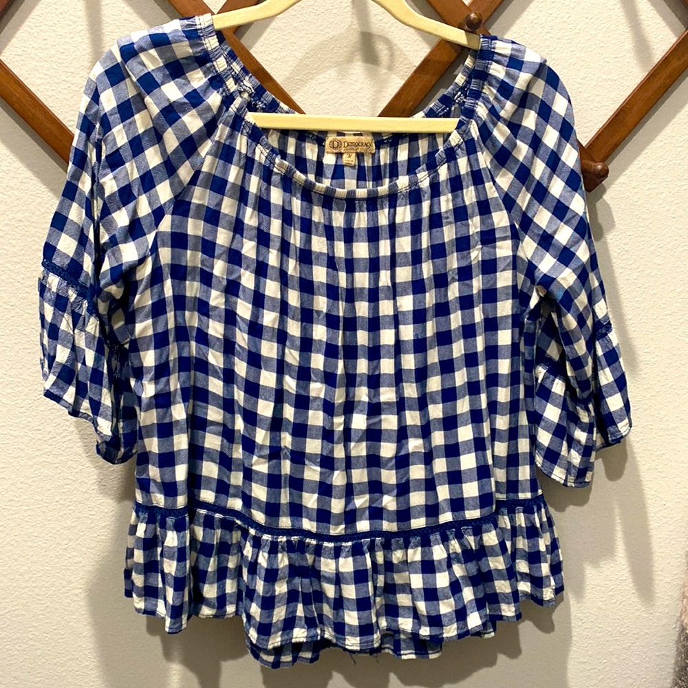 Off the shoulder blue gingham top